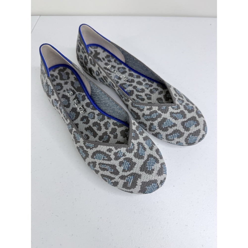 Rothy's Retired Grey Blue Spotted Leopard Ballet Flats Shoes Size 8.5